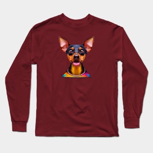 Adorable Miniature Pinscher Portrait Painting Long Sleeve T-Shirt